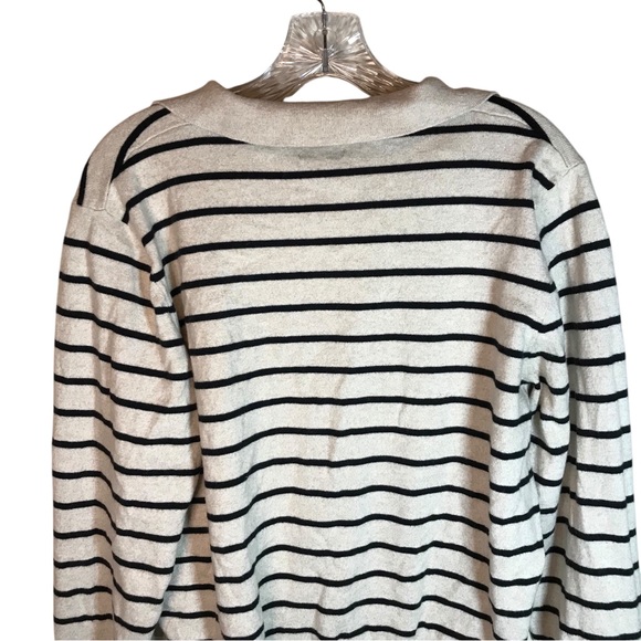 J.Crew with cashmere women pull over sweater L beige black striped V-neck - Picture 12 of 12